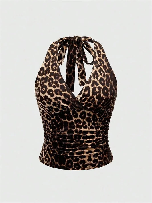 Top Corto Cuello V/Halter – Leopardo o Negro