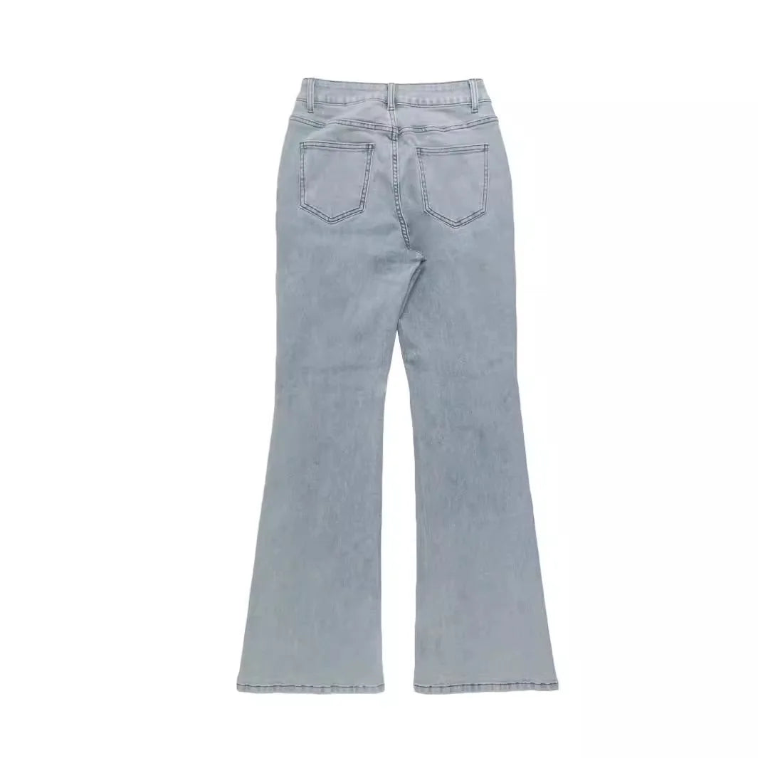 Jeans de Mujer Cintura Alta Color Claro – Estilo  acampanado