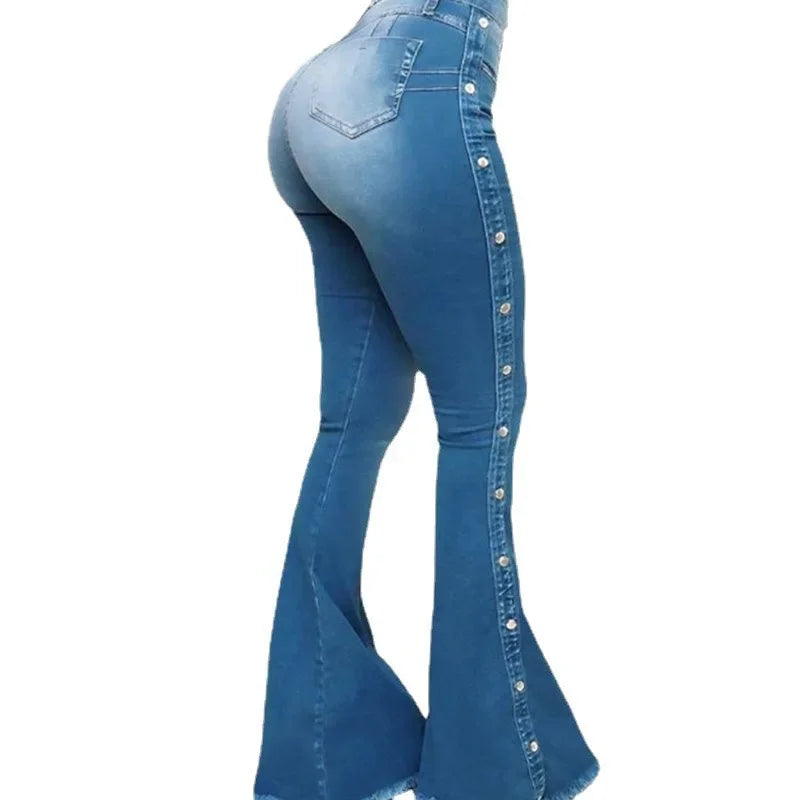 Jeans Acampanados de Mujer Cintura Alta – Estilo Vintage con Botones