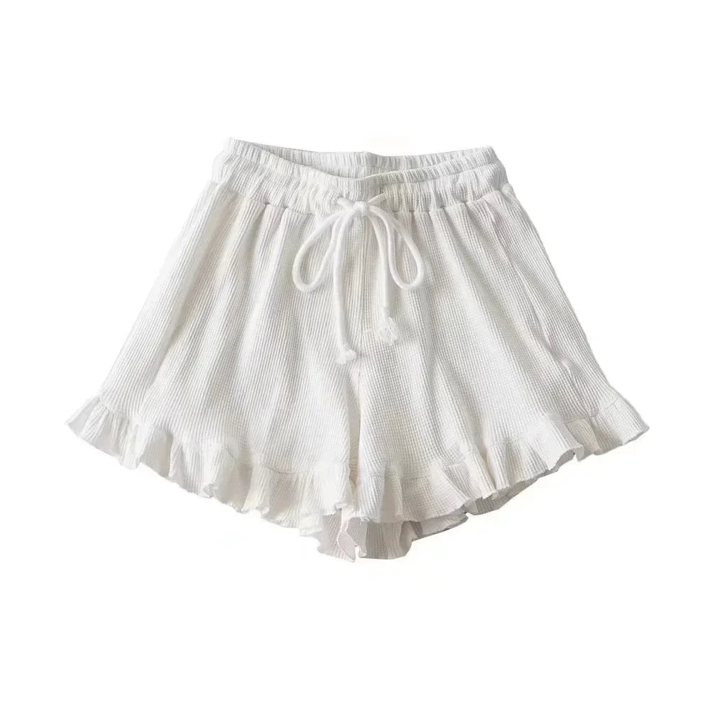 Short Casual de Verano con Olanes y Cintura Alta Elástica