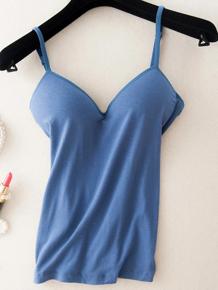 Blusa acolchada sin mangas con tirantes finos y cuello en V ✨