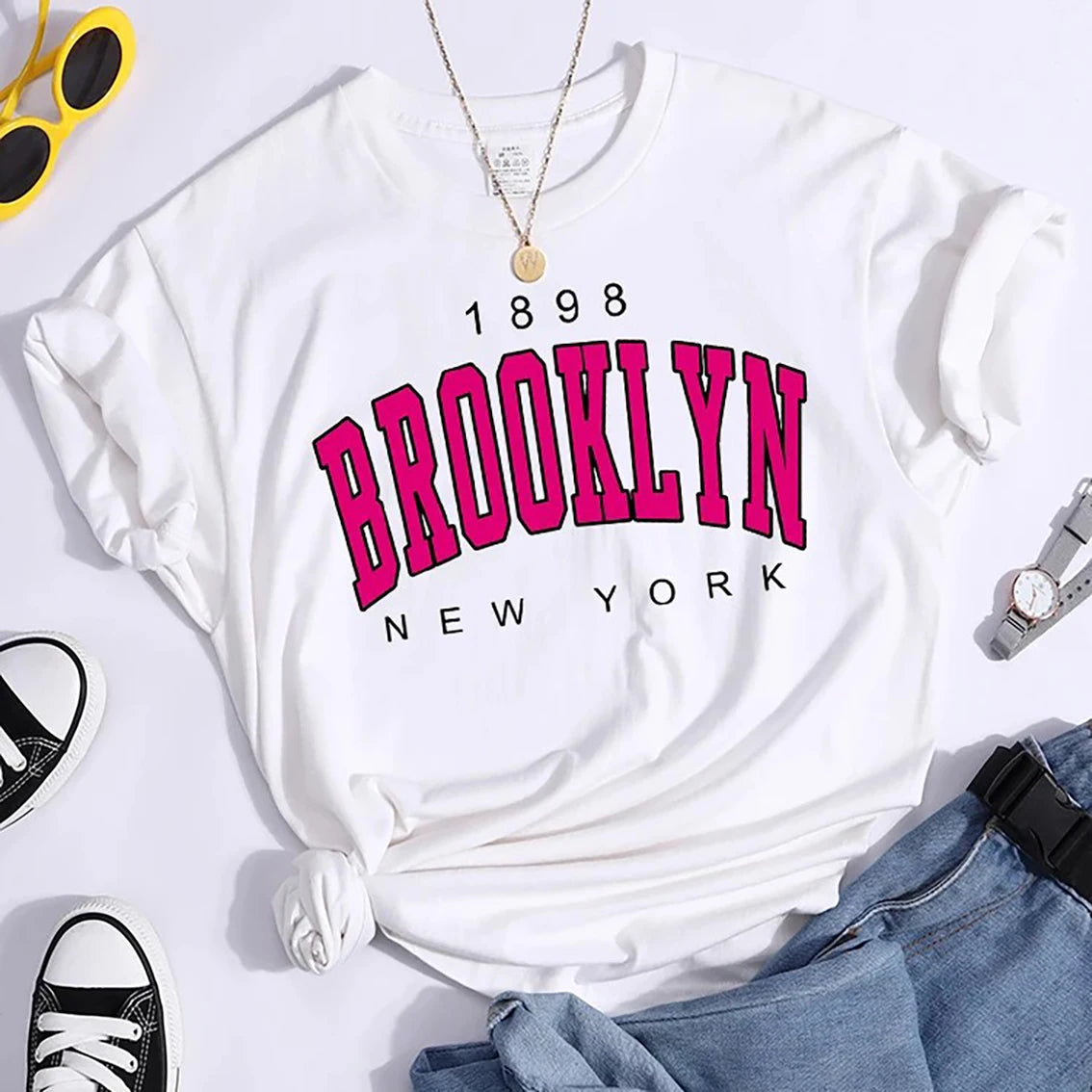 Camiseta Brooklyn New York Mujer Estilo Urbano Hip Hop Y2K – Algodón Suave de Manga Corta