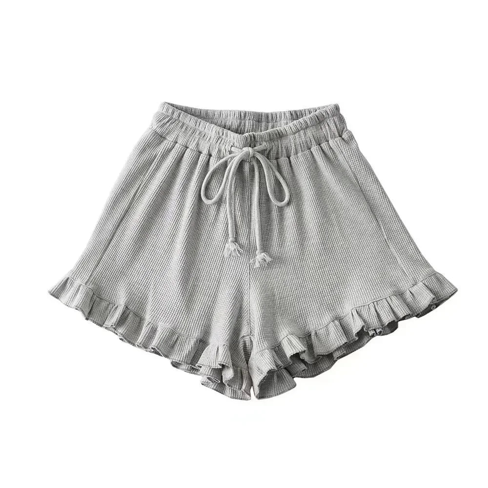 Short Casual de Verano con Olanes y Cintura Alta Elástica