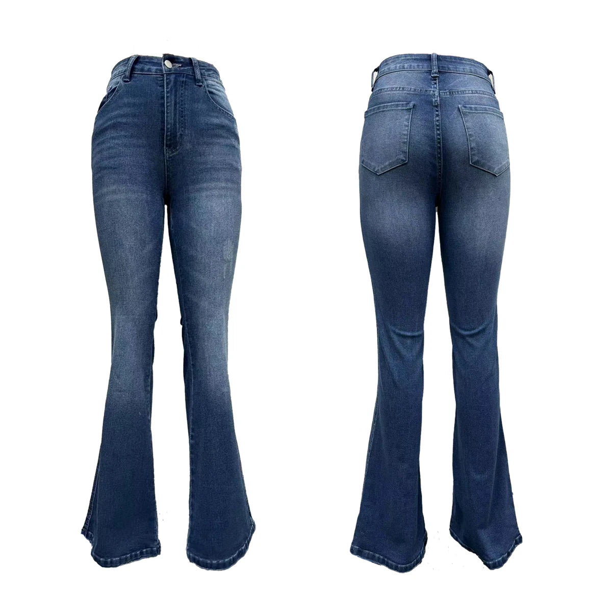 Pantalón Vaquero Acampanado de Cintura Alta – Azul Denim