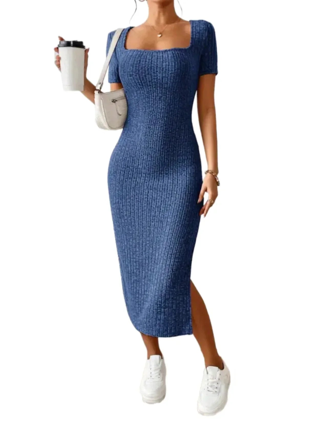 Vestido de maternidad con cuello cuadrado y abertura lateral
