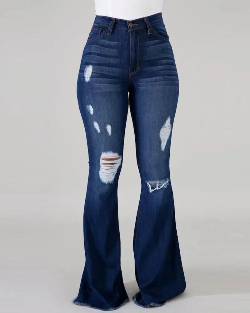 Jeans Acampanados de Cintura Alta desgastados