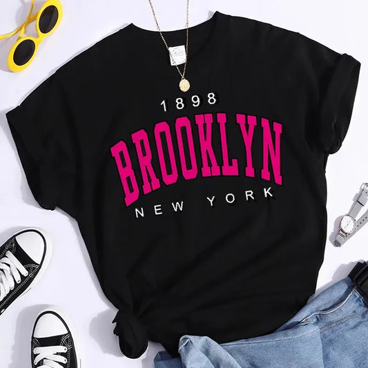 Camiseta Brooklyn New York Mujer Estilo Urbano Hip Hop Y2K – Algodón Suave de Manga Corta