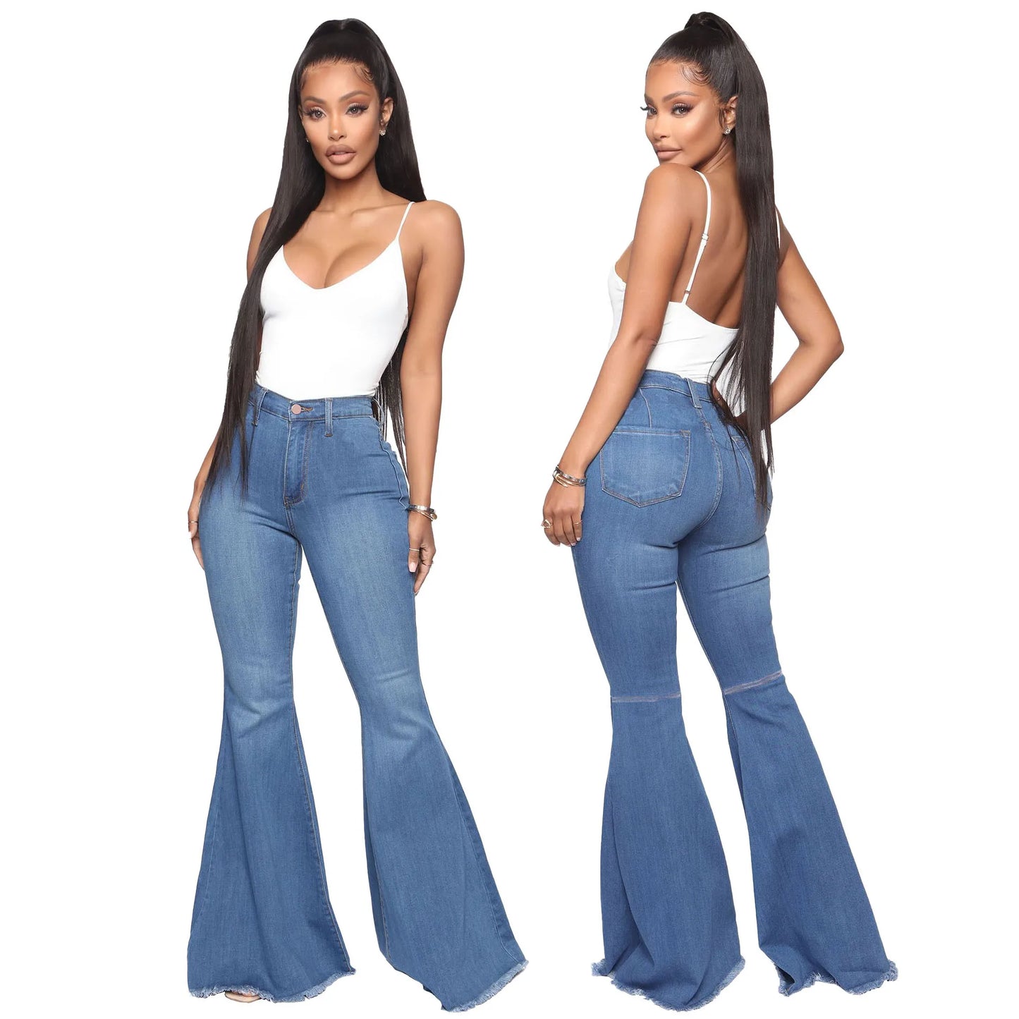 Jeans Acampanados Azul de Cintura Alta