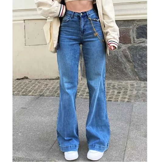 Pantalón Vaquero Recto Mujer – Estilo Básico Denim Desgastado
