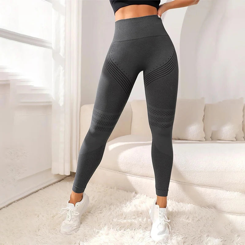 Leggings Deportivos sin Costuras de Cintura Alta – Transpirables para Gym, Yoga y Fitness 🧘‍♀️🏋️‍♀️✨